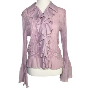 Lavender Y2K Fairycore Ruffle Long Sleeve Blouse